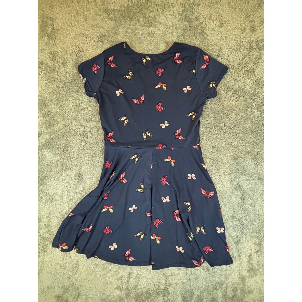 J for Justify Navy Blue Butterfly Print Lattice V-Neck Skater Dress Large